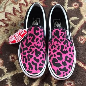 Vans pink cheetah slip on sneakers